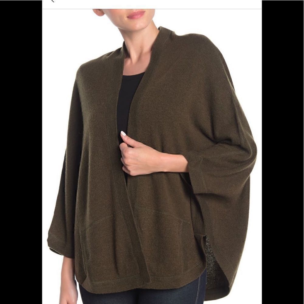 🔥Premise Women’s 100% cashmere top stitch open front cashmere cape size M, NWT
